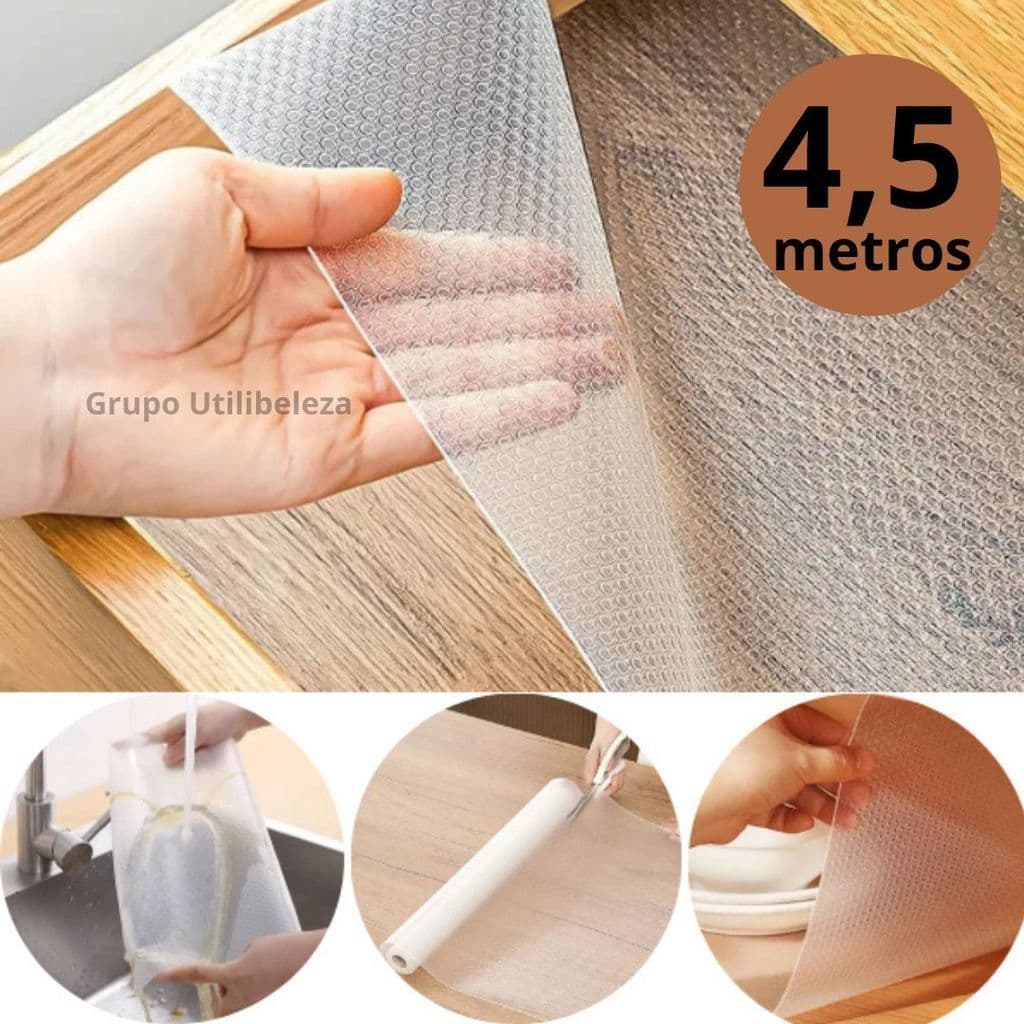 4,5 METROS Forro Antiderrapante para Armário Gaveta Geladeira Guarda Roupas Rolo Tamanho 30cmx90cm