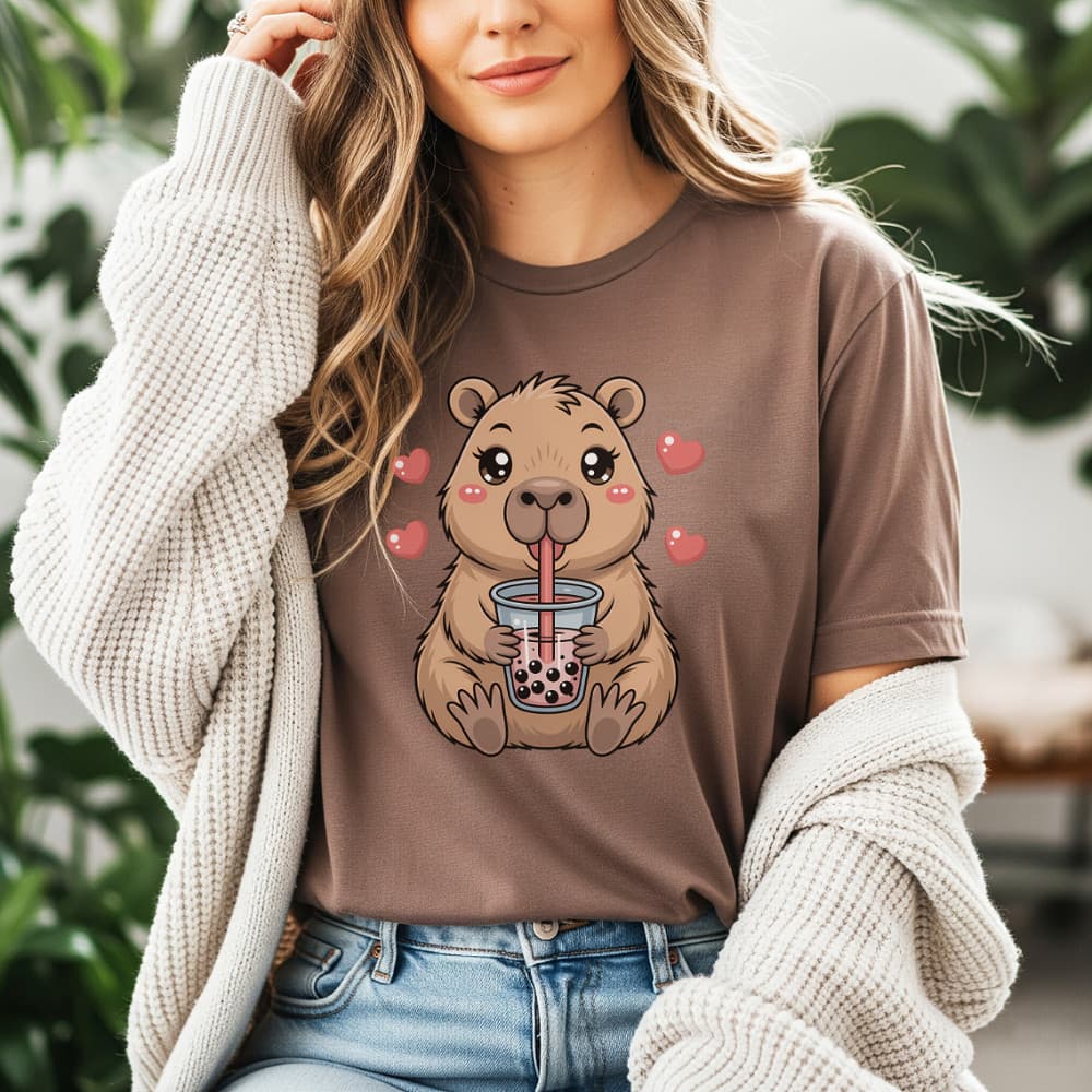 Camiseta Feminina T-shirt Algodão Básica Gola Redonda Love Capivara Diversas Cores Envio Emediato