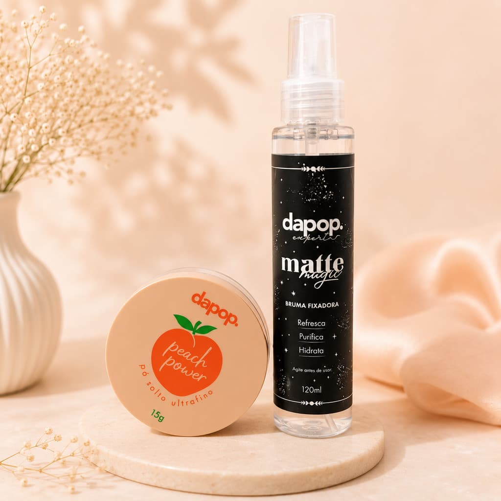 Kit Pó Solto Ultrafino Peach Power + Bruma Matte Magic Fixadora - Dapop
