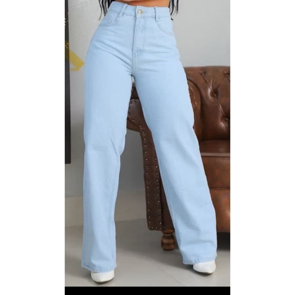 Calça Jeans Feminina Roupa Estilosa Moda Cargo Cor Azul Clara Classic Premium