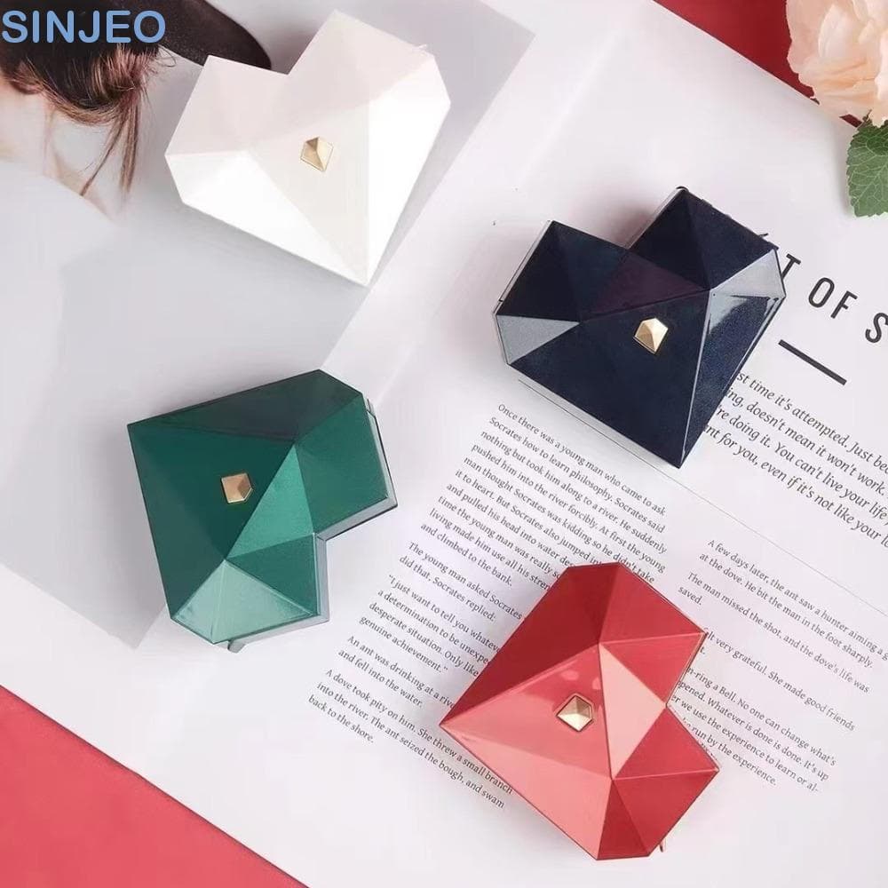 Caixa De Anel De Proposta SINJEO , Elegante Diamante De Coração Vermelho , Joias Pop-Up Automática À Prova De Poeira D'á