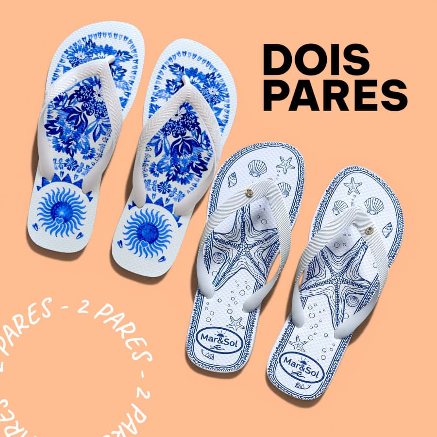2 Pares Sandália Chinelo Feminino Estampado   Original