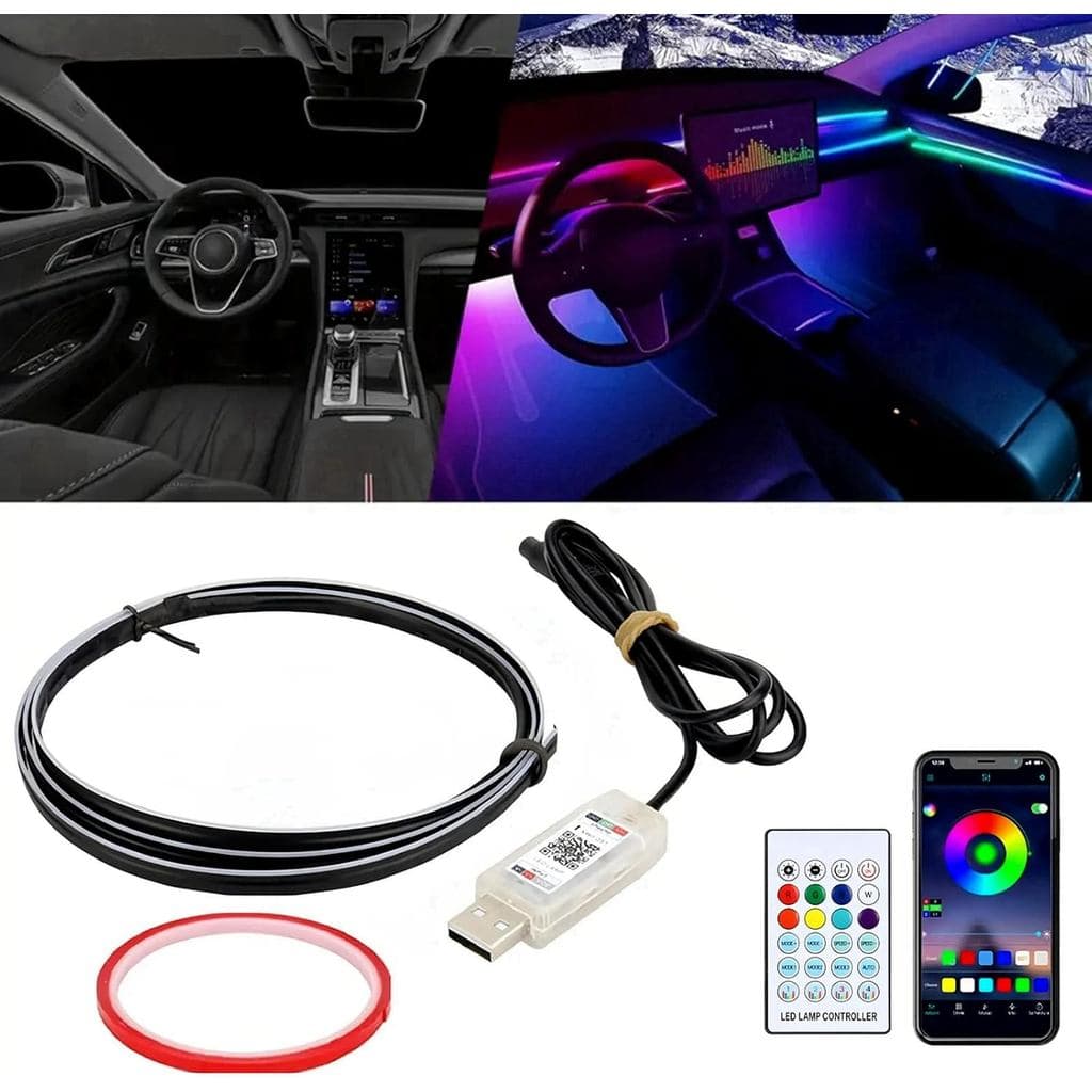 Kit de Iluminação Ambiente Interna para Carro, 43,3 Polegadas, Luzes LED RGB USB Ultrafinas de Acrílico, Acessórios Neon