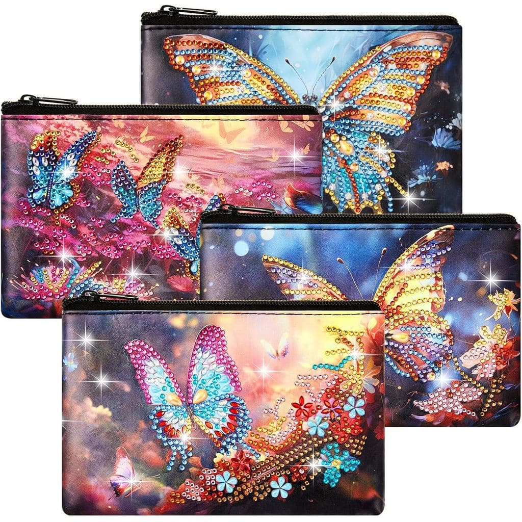 Silkfly 4 Peças Bolsas de Maquiagem para Pintura de Diamante, Bolsas DIY para Cosméticos e Artigos de Higiene, 5D Feitas