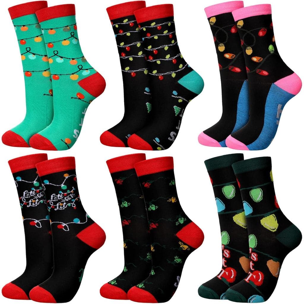 6 Pares de Meias Engraçadas de Natal, Presente Criativo para Troca de Presentes de Natal, Meias para Homens e Mulheres,