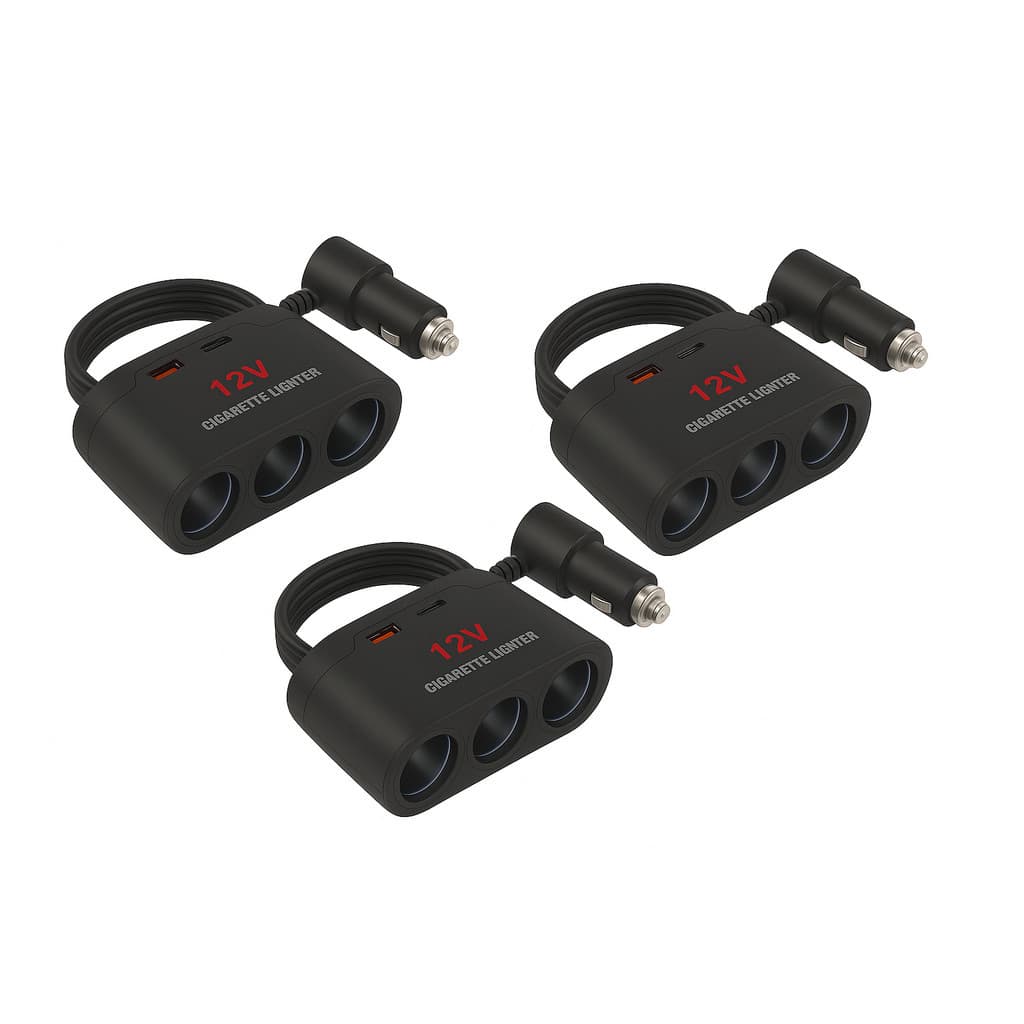 Kit 3 Adaptador De Carregador De Carro 12V 24V 3 Soquete Divisor De Isqueiro Duplo USB LED