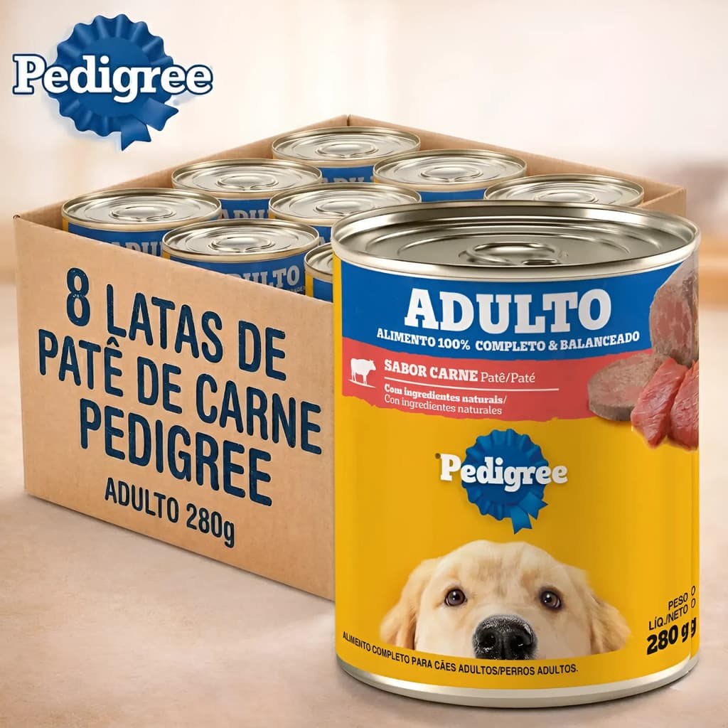 Ração Pedigree Sachê Kit 8 Latas Cães Sabor Pate De Carne Cachorro Pet alimento