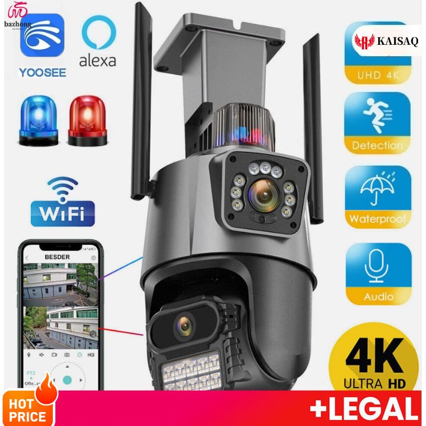 Camera Segurança Externa Lente Dupla 4k 6mp Sirene Policial, com sirene policia