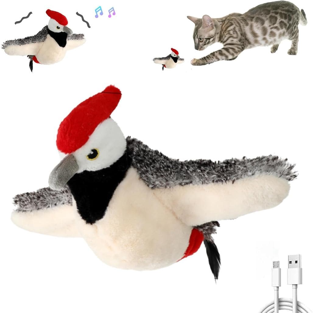 Interactive Flapping Bird Cat Toys, Rechargeable, Touch Activated, Catnip, Chirping Bird Toys for Indoor Cats and Kitten