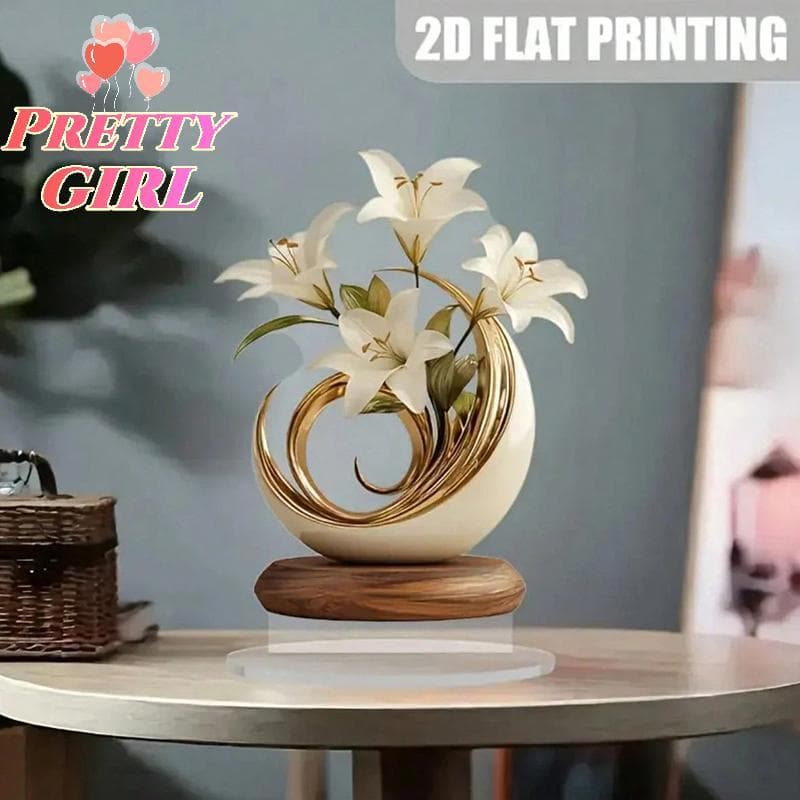 [Pretty ggirl] Ornamento De Flor De Lírio Acrílico 2D Decoração De Mesa Para Sala De Estar Escritório Casa Design De Art