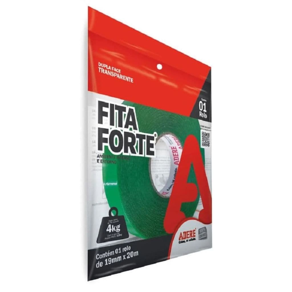 Fita Dupla Face Massa Acrílica Transparente 19mm x 20m Adere