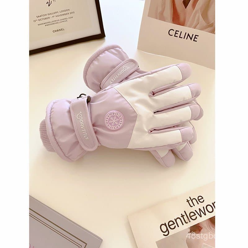 Luvas de esqui de inverno femininas para estudantes, adequadas para andar de bicicleta elétrica, impermeáveis, à prova d