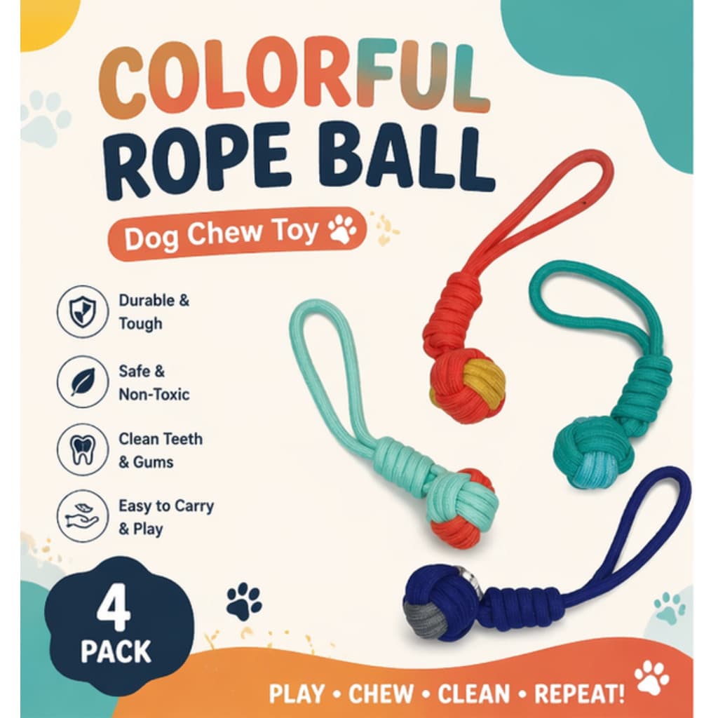 KIT 4 Puxador para Cães Mordedor Algodão com Bola Nó Reforçado - Brinquedo Interativo de Arremesso e Tração Pet