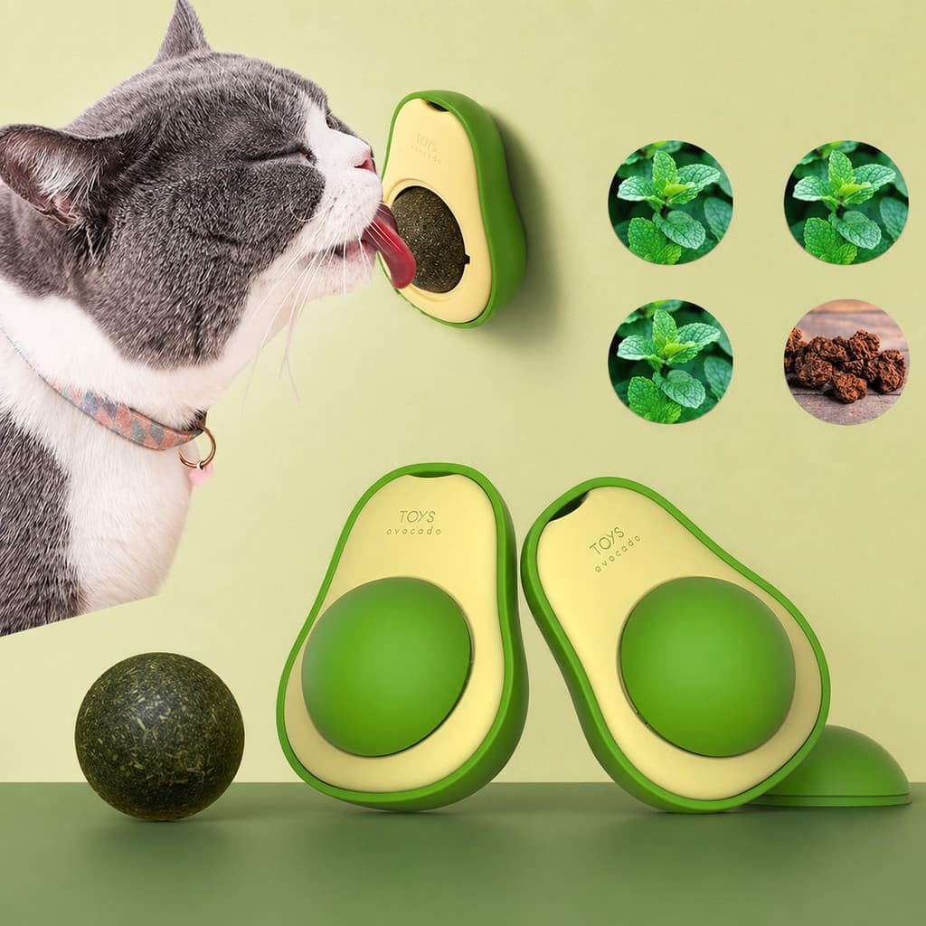 Brinquedos Abacate para Gatos com Catnip Natural – Bola de Lamber/Mordedor Dental/Limpeza de Dentes/Brinquedo Pet