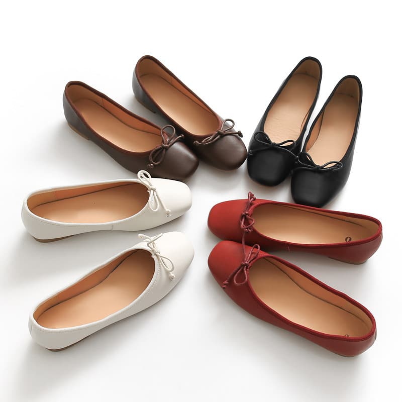 B594 temperamento suave ~ novo estilo cor sólida couro macio arco doce boca rasa sapatos preguiçosos sapatos de salto ba