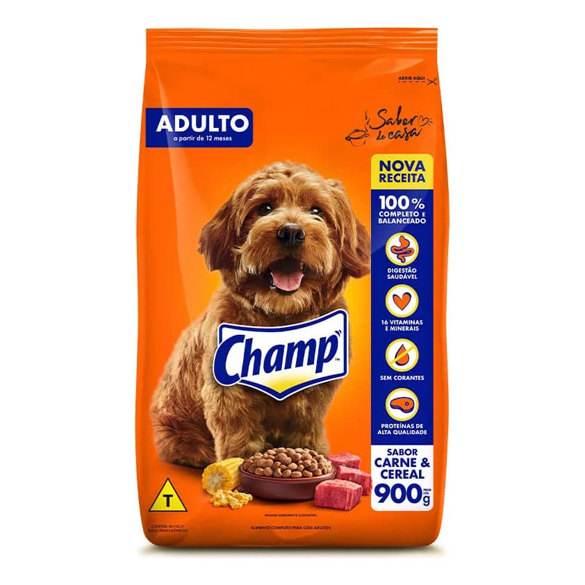 Ração Champ Para Cães Adultos Sabor Carne C/ Vegetais  900g - Ração para Cachorros