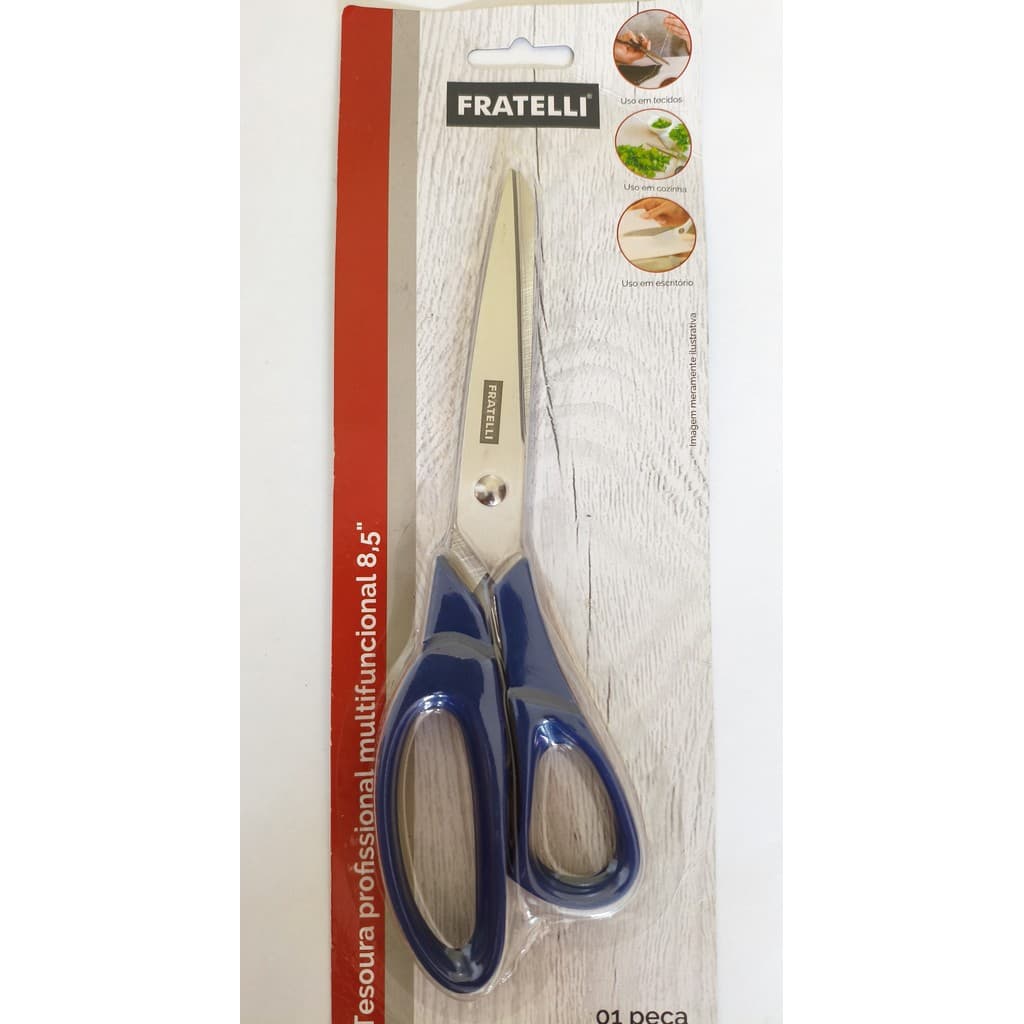 Tesoura Profissional 8,5” Inox Multiuso Corte Preciso Tecidos Cozinha Escritório