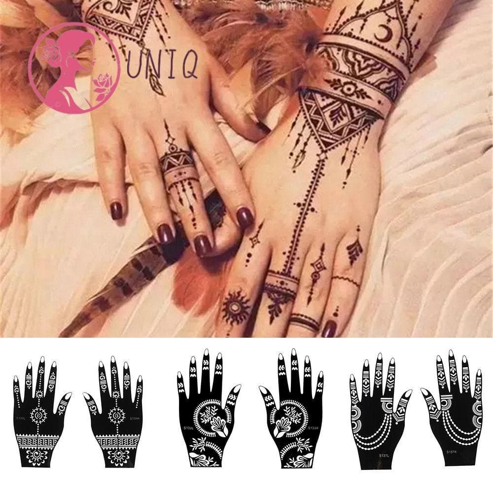 UNIQ 1 Par De Adesivo De Modelo De Henna Mehndi Estilo Indiano Beleza Decalque Temporário De Mão