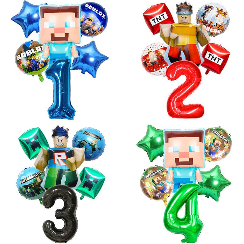 Anime Minecraft Jogo Tema Balão Festa De Aniversário Das Crianças Decoração Pixel Guerra Filme De Alumínio Número Conjun