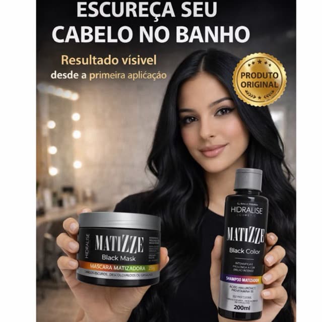 KIT Shampoo e Máscara Tonalizante Preto S/Amônia Cobre Total de Brancos Natural Matizze Hidralise
