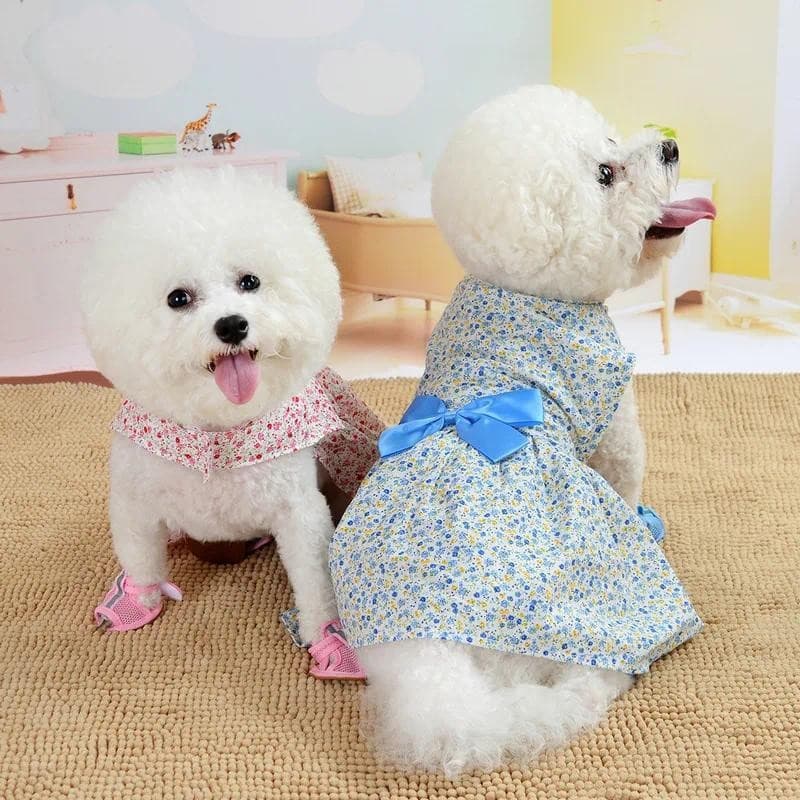 Vestido Floral de Verão com Laço para Cães, Vestidos de Casamento para Animais de Estimação, Roupas para Chihuahua, Pug,