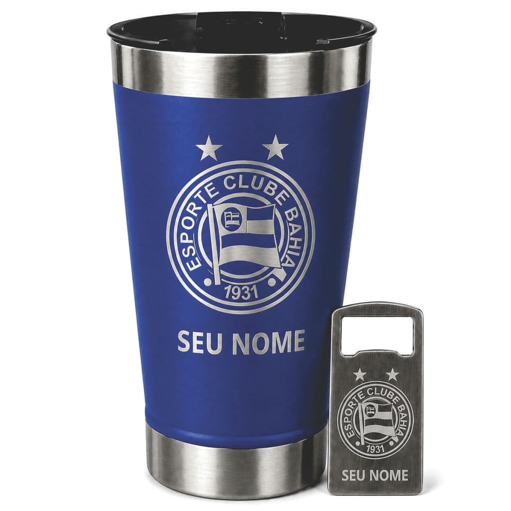 Copo Térmico AZUL ROYAL Bahia Personalizado Nome 473ml Inox Tampa Abridor  Presente Ideal Torcedor Super Homem