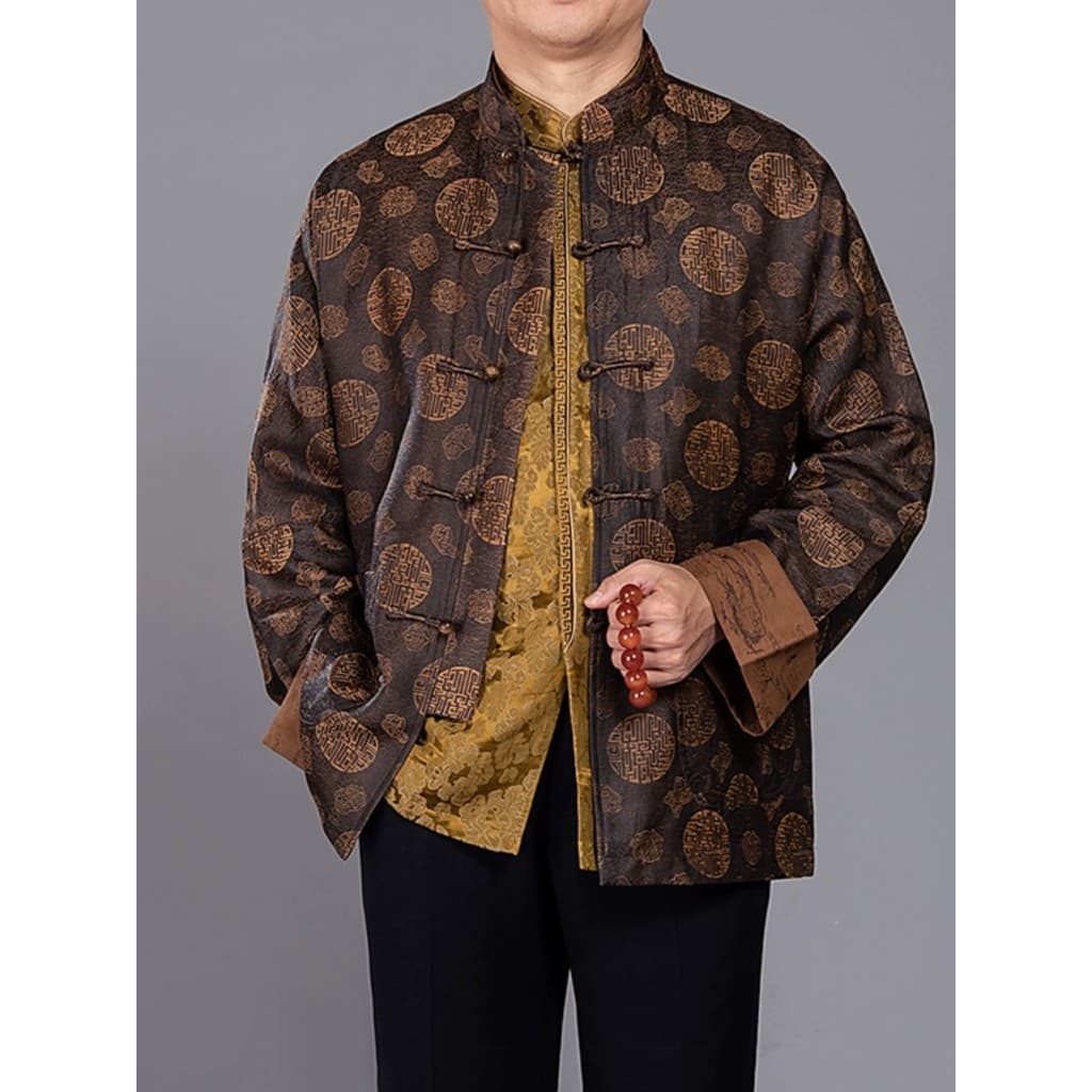 Terno tang masculino de fio de nuvem perfumado pesado com mangas jaqueta de primavera de meia-idade pai idoso aniversári