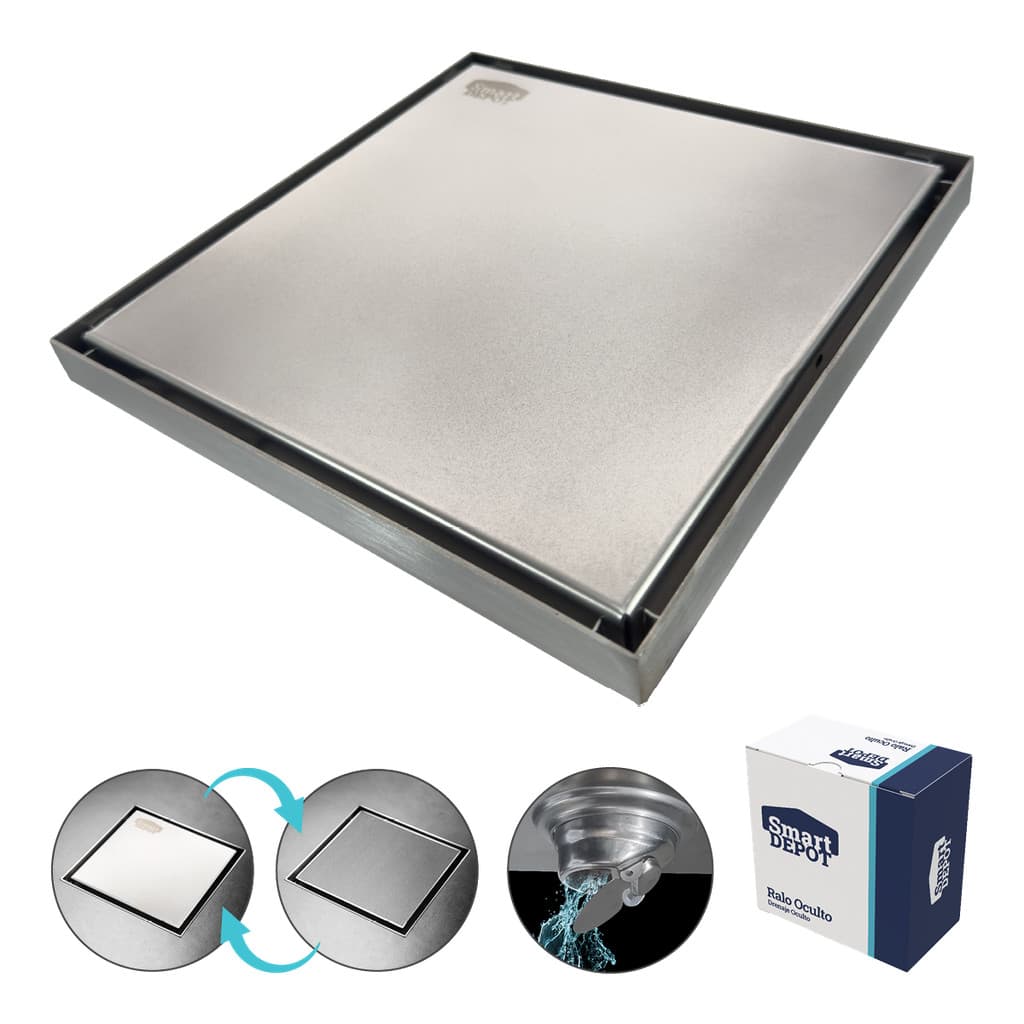 Ralo Oculto Inox Metal SLIM ESCOVADA 20X20cm S/Borda Smart DEPOT