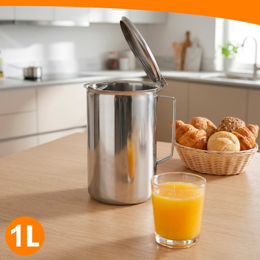 Jarra Em Aço Inox Com Tampa e Alça 1 Litro Água Suco Leite Refrigerante Resistente Filial