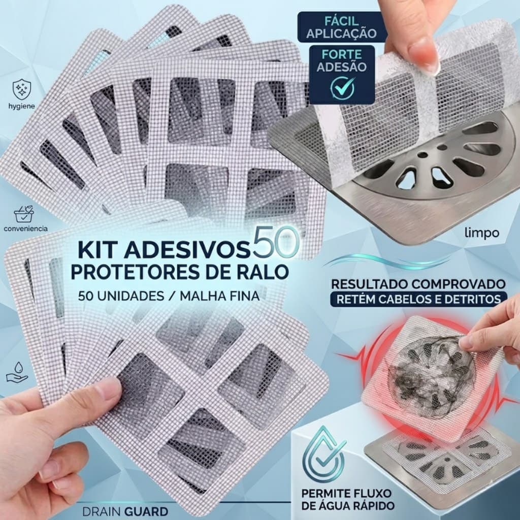 Protetor de Ralo Autoadesivo Anti Entupimento Tela Descartável para Pia Banheiro e Cozinha Em Kit