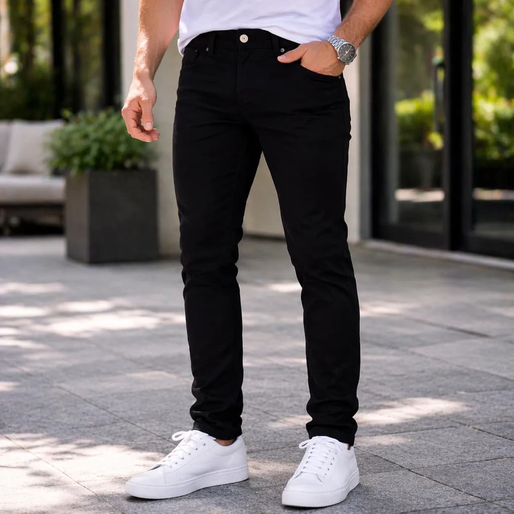 Calça Masculina Sarja Preta Skiny Casual Tendencia