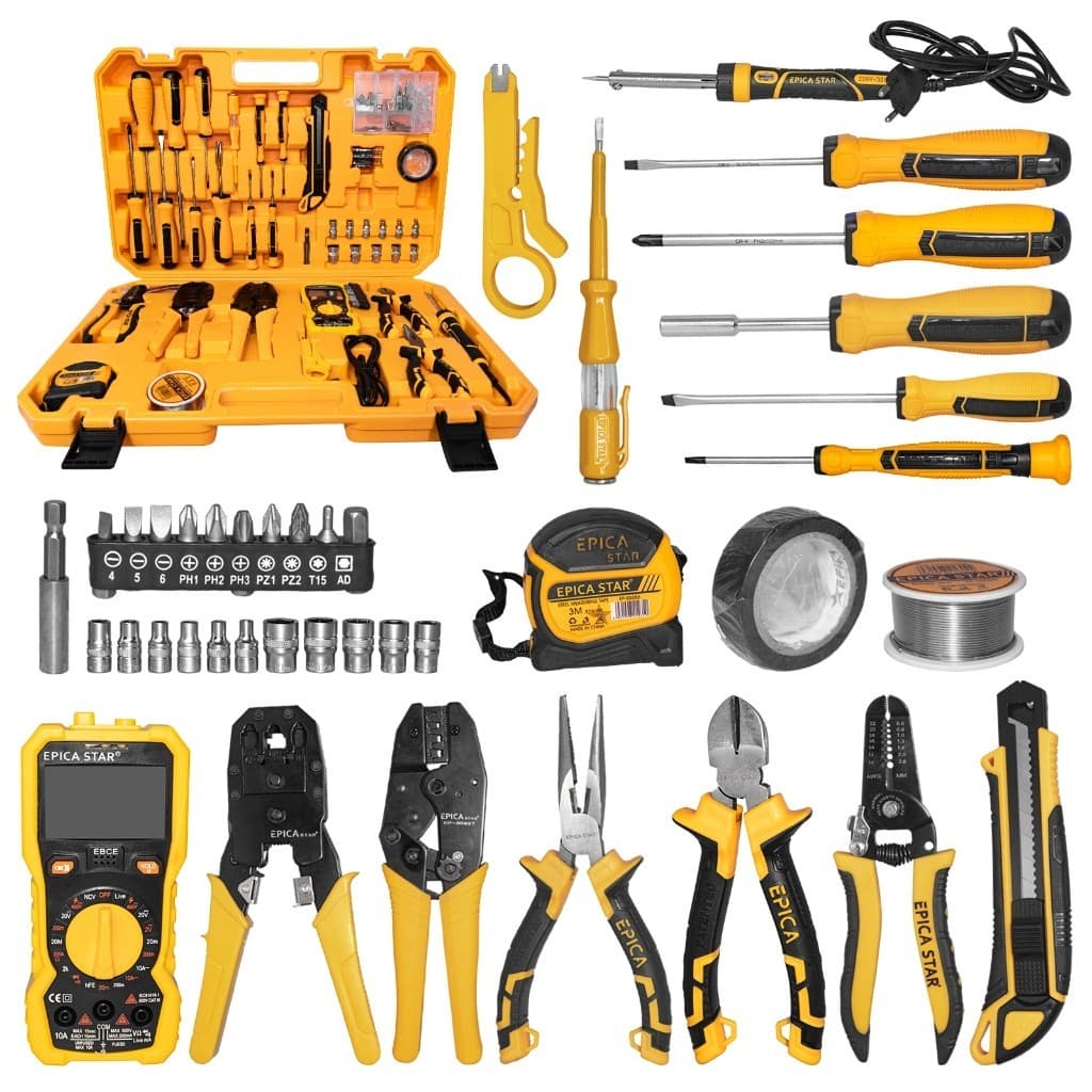 Kit de Ferramentas Elétricas EPICA STAR 91 Peças, Multímetro, Chaves de Fenda, Alicates para Reparo e Instalação