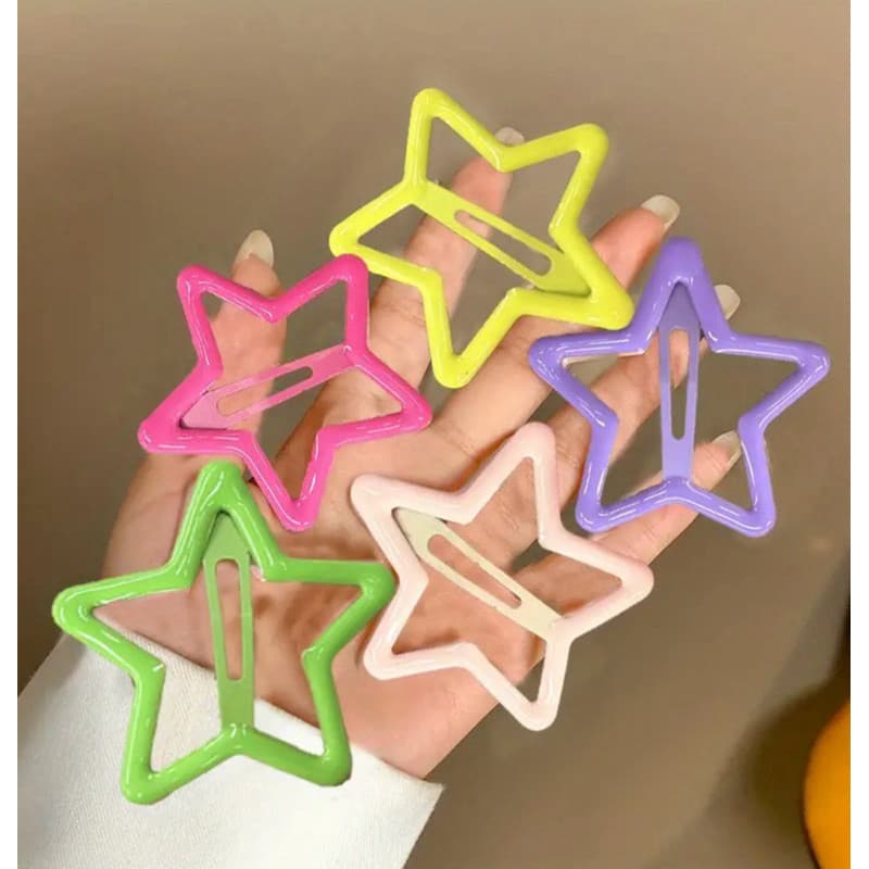 6 grandes presilhas de cabelo em formato de estrela, 5 cm, usadas para fixar cabelos rebeldes e franjas.