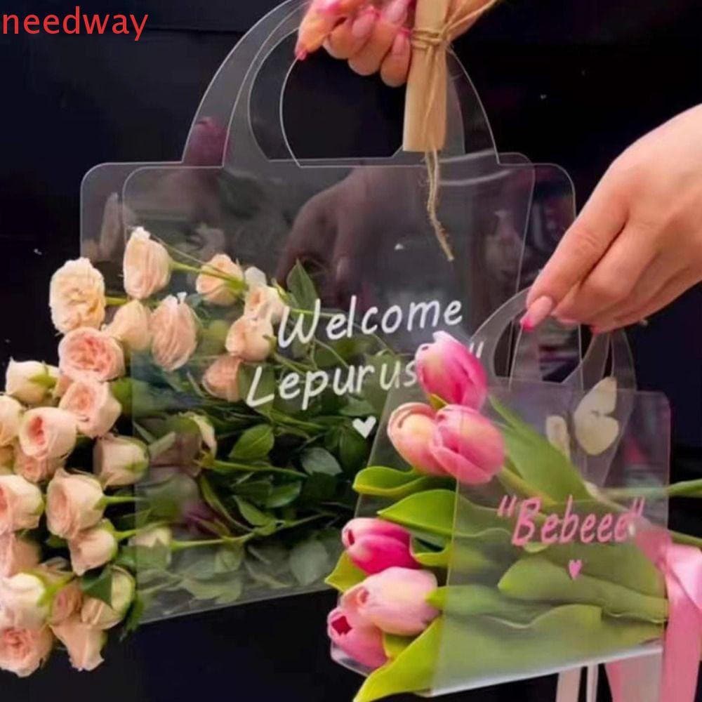 NEEDWAYB Bolsa De Flores Transparente , Com Alça , Caixas De Embrulho De Buquê , Multifuncional