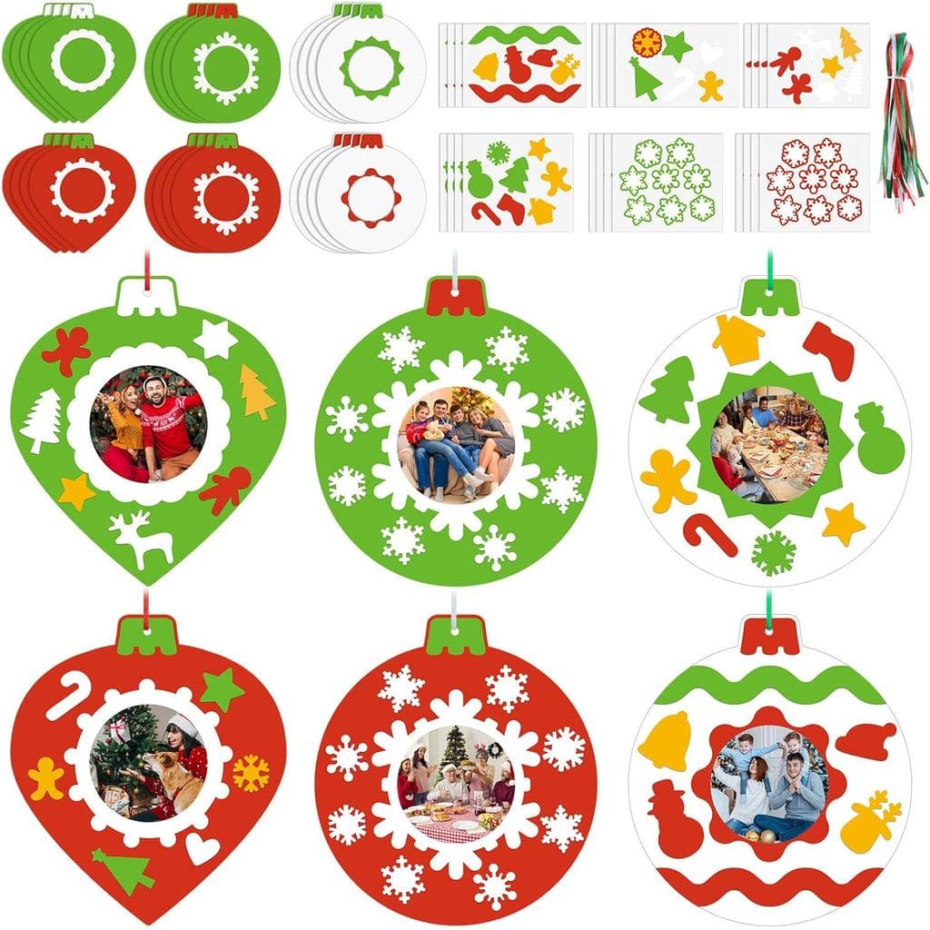 24 Conjuntos de Kits de Artesanato para Molduras de Natal, Kit de Artesanato DIY, Enfeites para Pendurar na Árvore de Na
