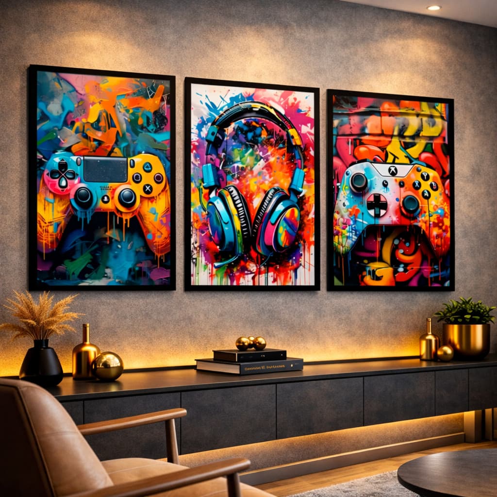 Kit Quadros Decorativos Controle Colorido Gamer Jogos Neon Quarto