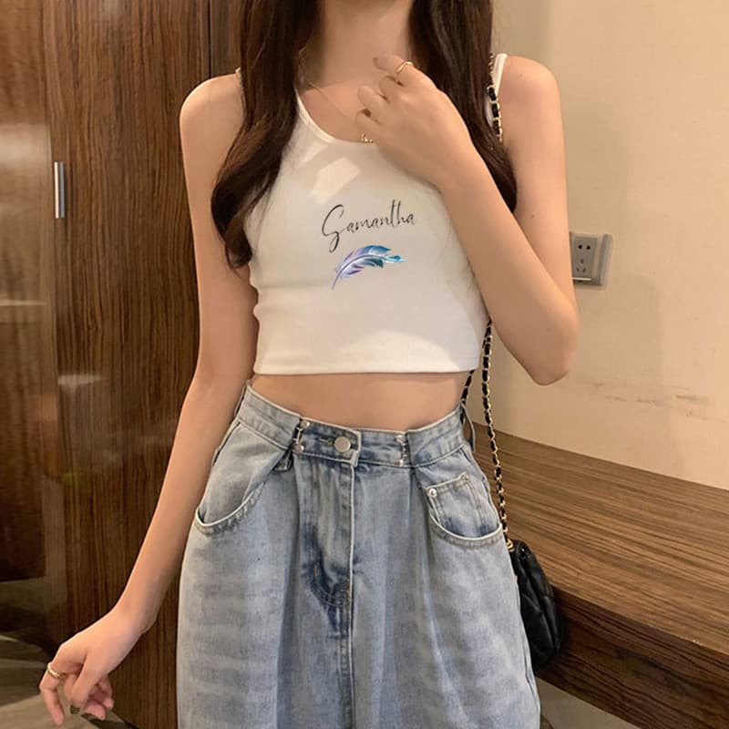 Colete americano exterior wear verão novo estilo sem mangas camiseta feminina roupa interior magro-ajuste mais magro olh