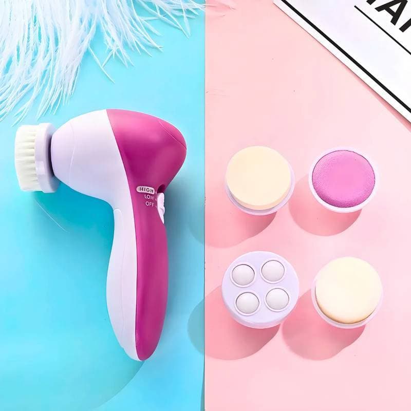 Kit 02 Escova Facial Rosa com 5 Cabeças Portátil Esfoliante