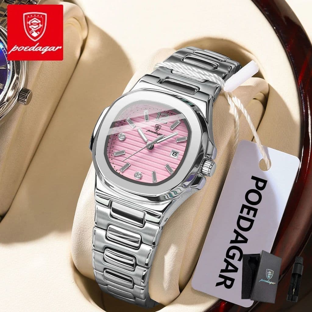 Relógio POEDAGAR , Quadrado , Elegante , Simples , À Prova D'água , Data De Alta Qualidade Com Diamante , Feminino