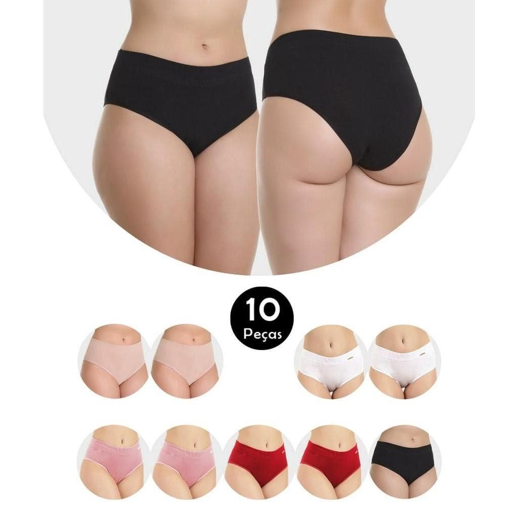 Kit 10 Calcinha Cós Alto Cintura Alta Em Cotton Conforto Pós Parto Gestante Maternidade