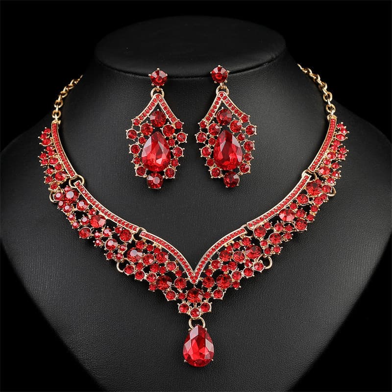 Conjunto de Joias de Noiva de Cristal Luxuoso para Mulheres com Brincos