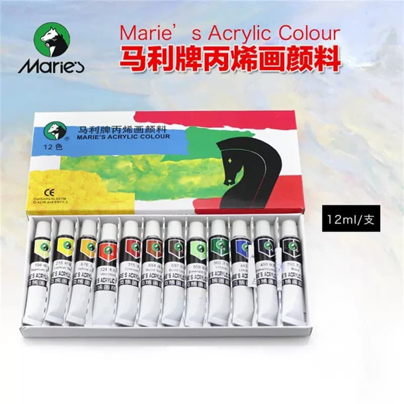 Tinta acrílica genuína da marca Marley para pintura, não pode apagar tipo tubo de alumínio, 12 cores, 24 cores, conjunto