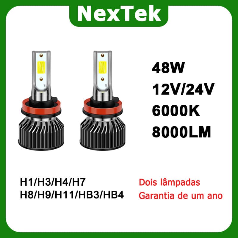 NexTek NZ48 12V/24V 6000K 48W LED Farol H1 H3 H4 H7 H8/H9/H11 HB3/HB4 De Carro Lâmpada De watt De Lúmen