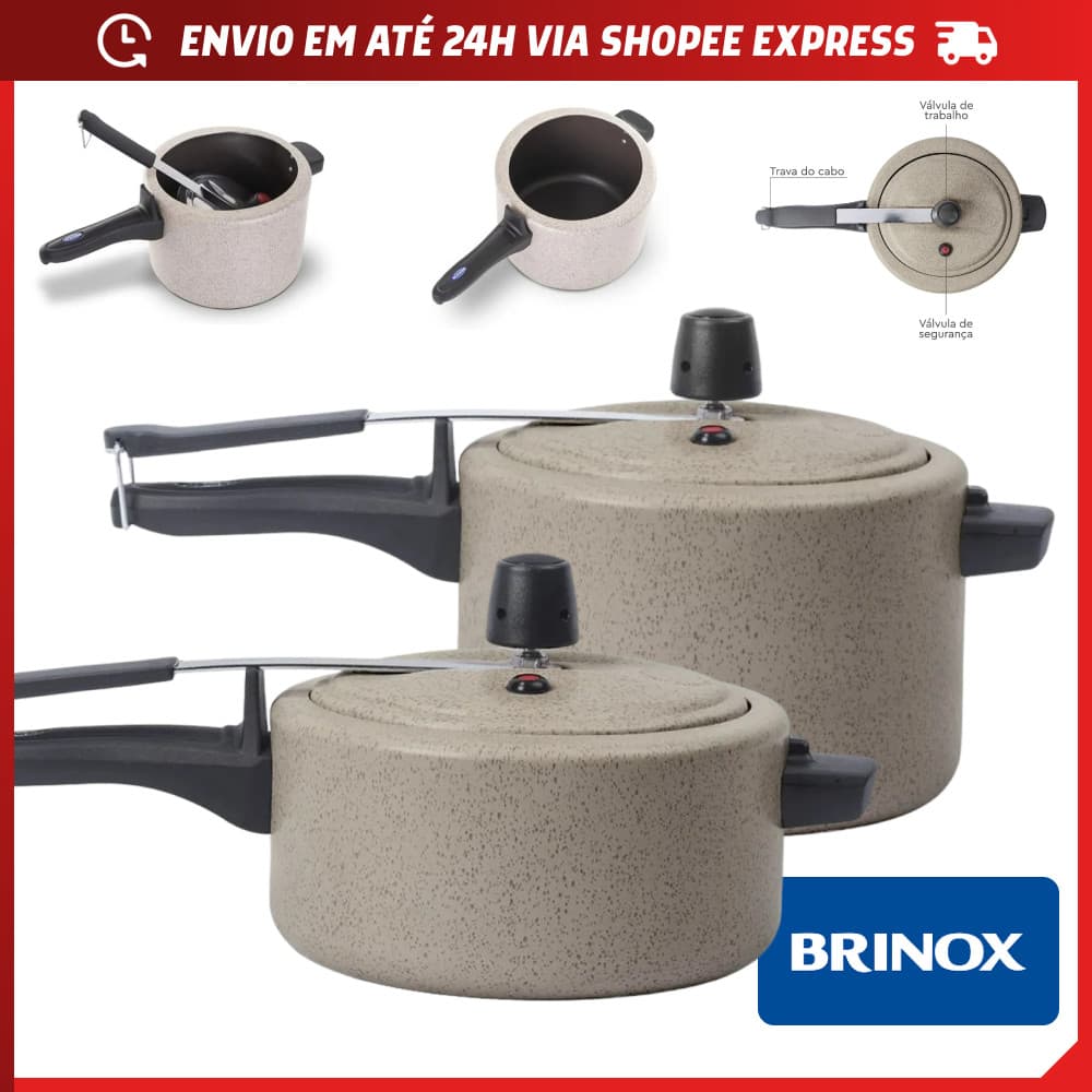 Panela de Pressão Brinox Antiaderente 4.5L ou 3L Vapt Ceramic Life Vanilla 20cm