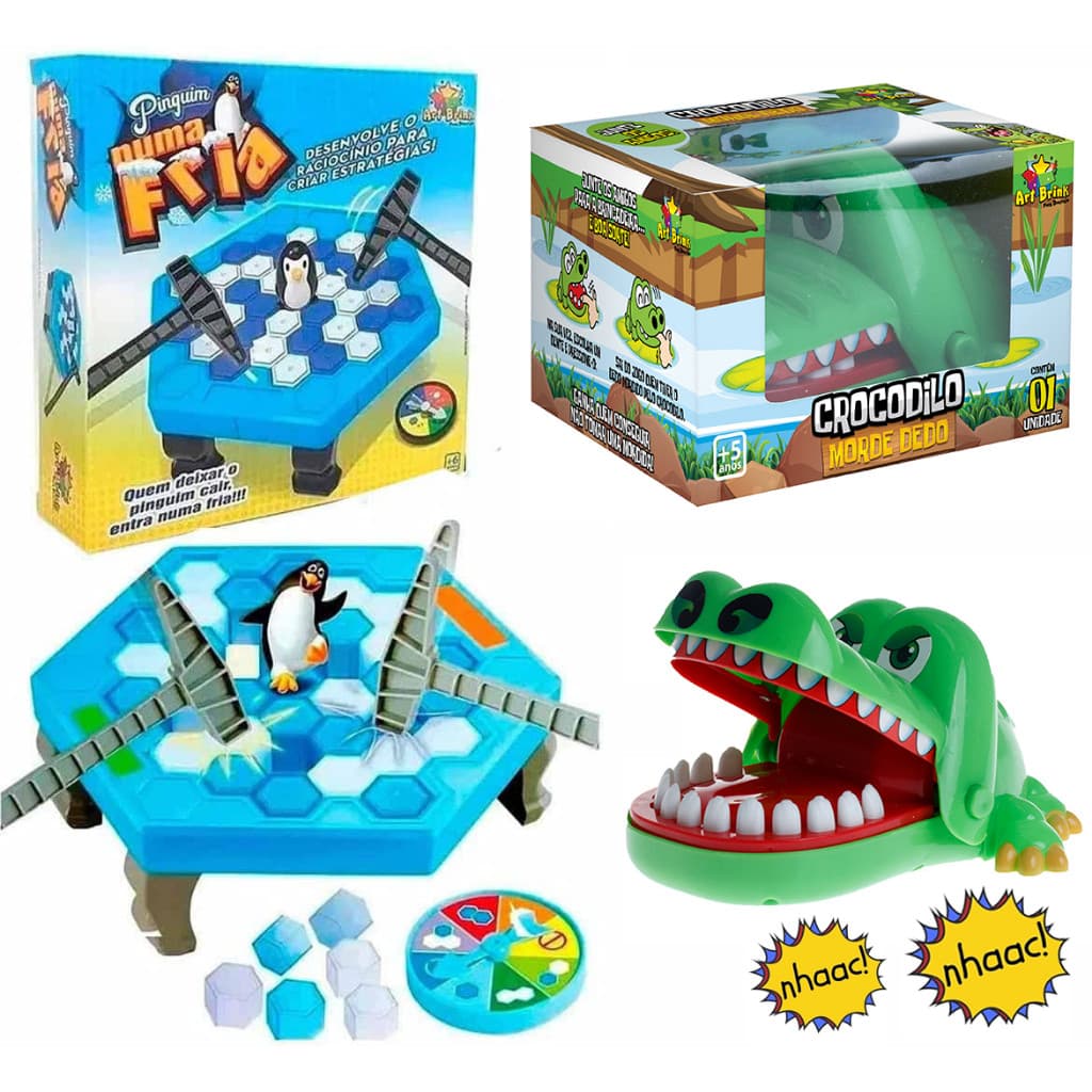 Kit Jogo Pinguim Quebra Gelo + Jogo Croc Croc Crocodilo Morde Dedo Jancaré Dentista