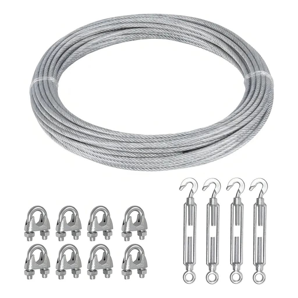 Varal De Parede 30m 4mm ou 50m Metros 2mm Reforçado Cabo Aço Revestido Pvc 4mm + 4 esticador + 8clips Encapado