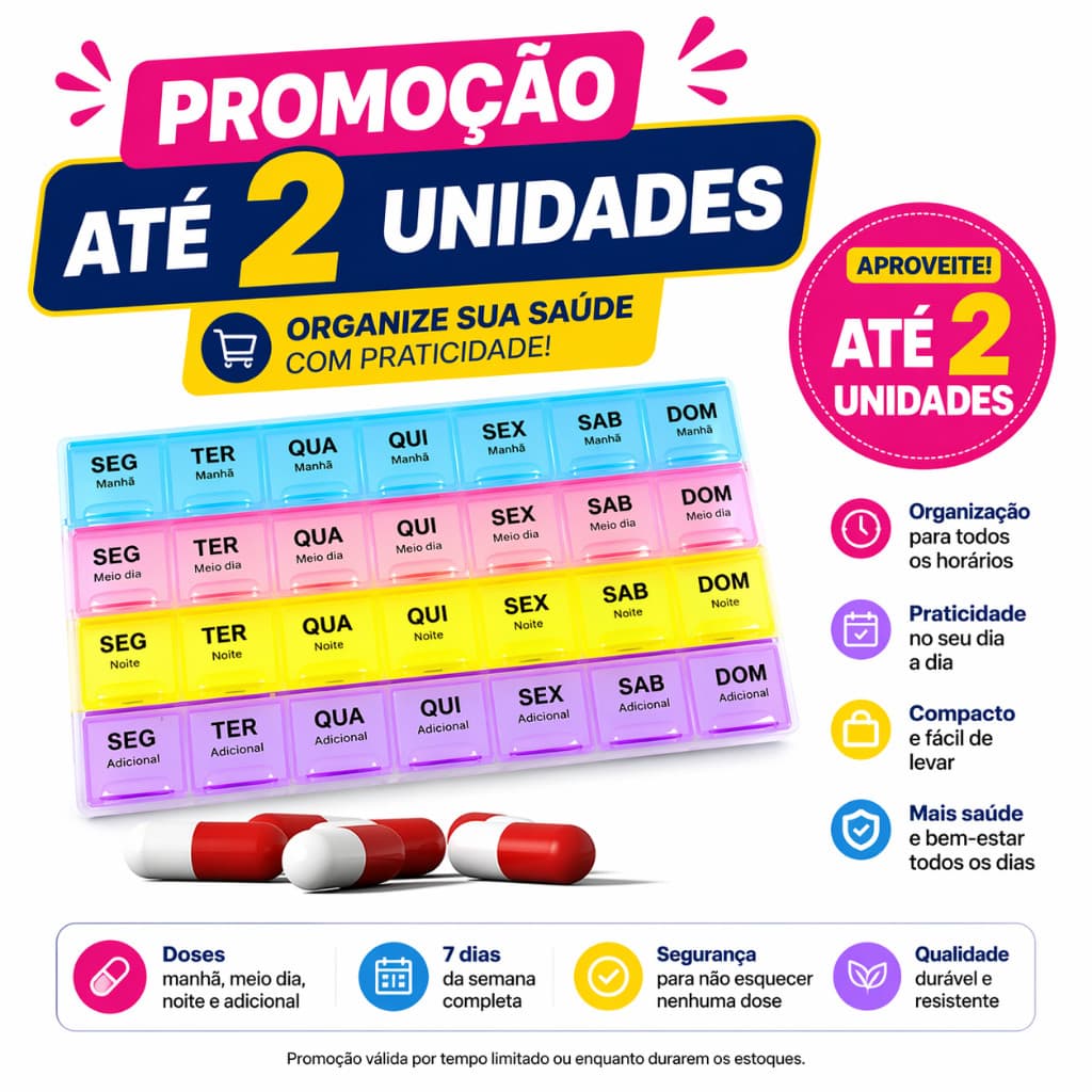 Porta Comprimido Organizador de Remédios Semanal 28 Dias Prático Luxo