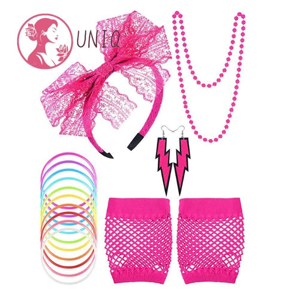 Conjunto De Acessórios Para Fantasia UNIQ , Vestido Com Faixa Cabeça , Luvas Arrastão Festa Dos Anos 80