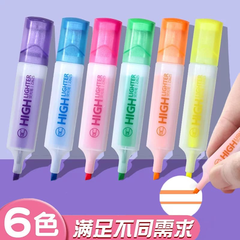 Caneta marcadora iluminadora de 6 cores, estudantes usam caneta marcadora, aprendizagem, escritório, chave, conjunto cri