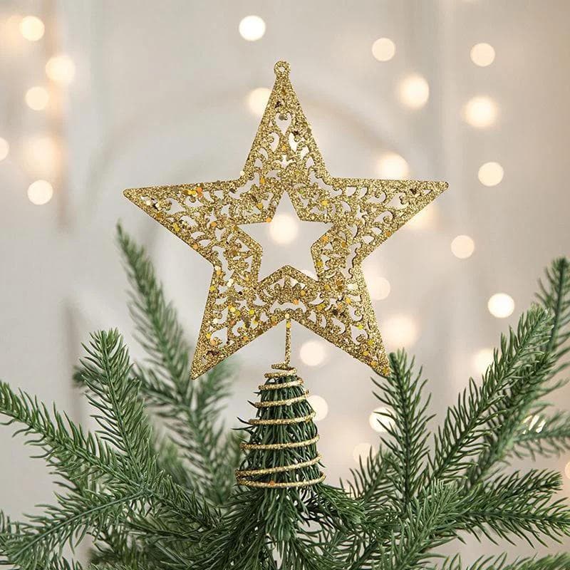 2025 Ouro Glitter Árvore De Natal Topo Ferro Estrela Decorações Casa Ornamento Da Ano Novo Festival Celebrar Decoração